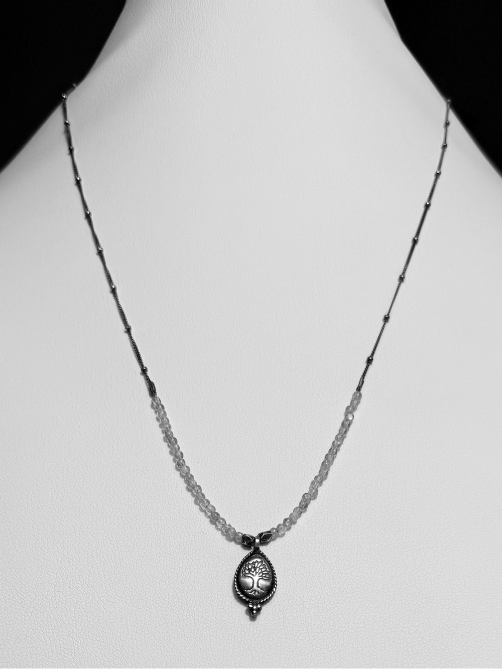 Satya Sterling Silver Tree of Life Necklace Crystal Beads. Delicate Spiritual